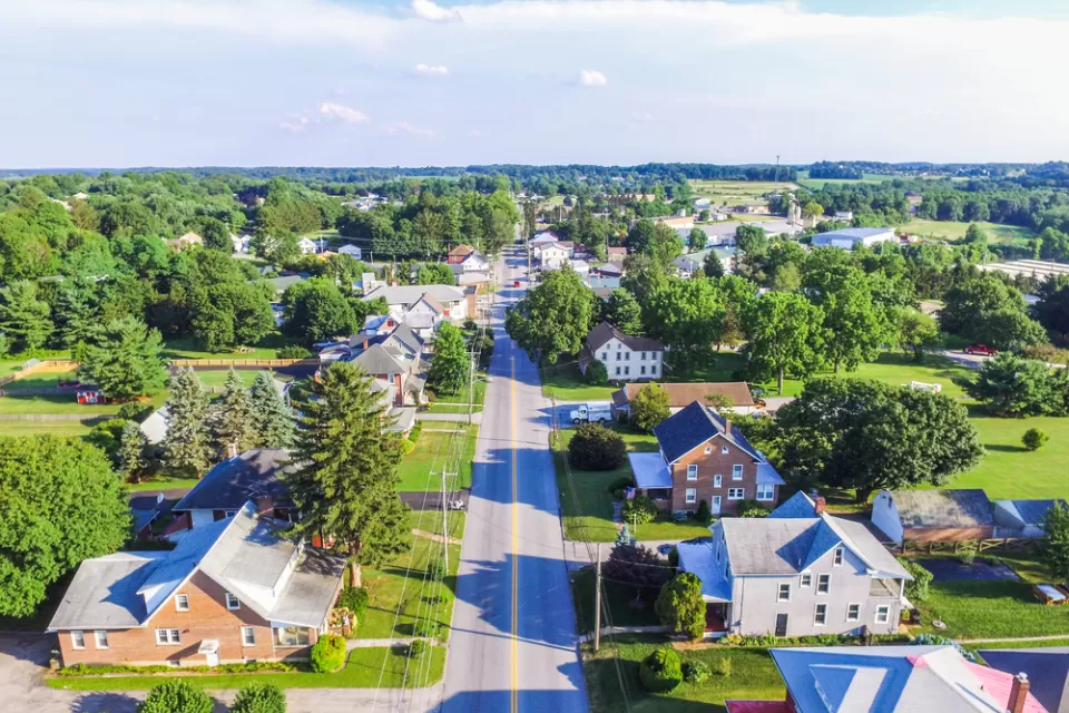 Aerial view of Main Street, Shrewsbury, Pennsylvania